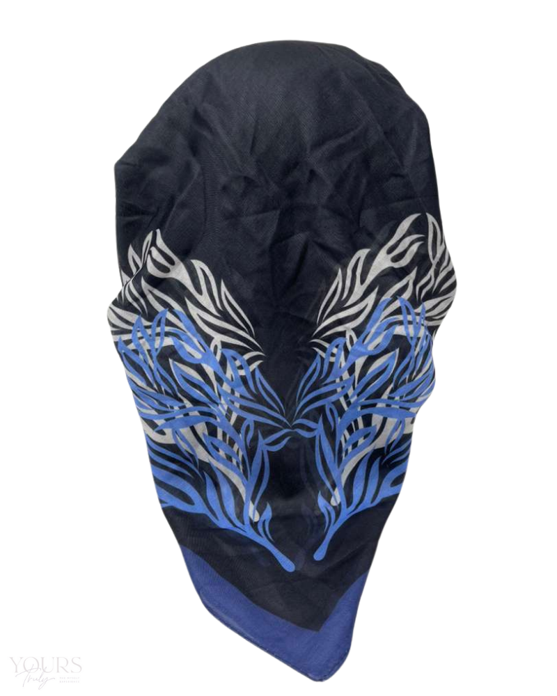 Ahead VT2596 Black/Blue Painted End Versatile Style Long Tails Open Back Pre-Tied Bandanna Myselflingerie.com
