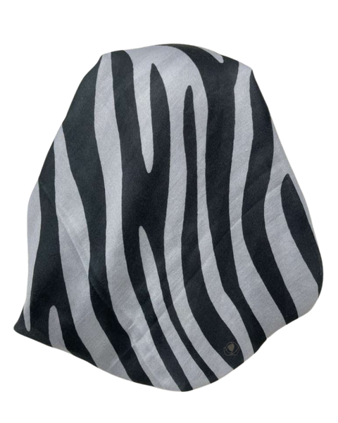 It's Younique Black on Grey Zebra Pre-Tied Bandanna with Velvet Grip Myselflingerie.com