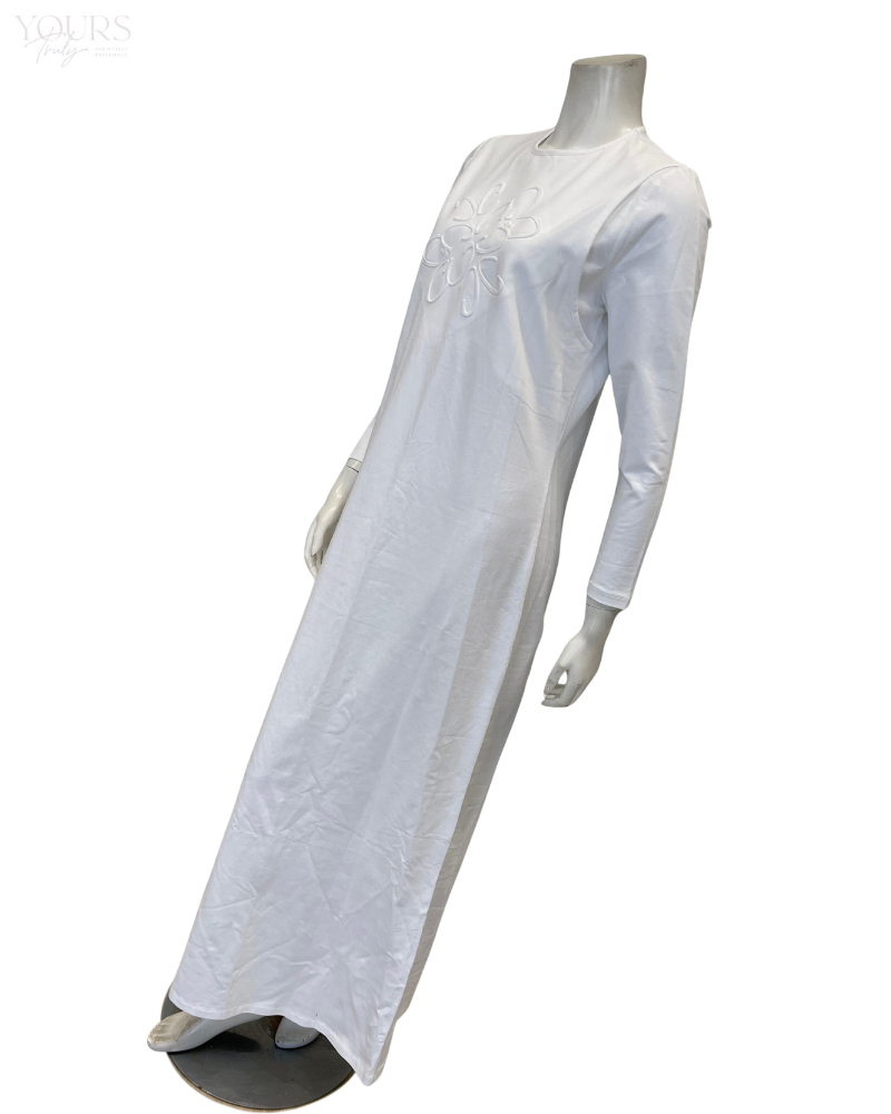 Chicolli N5123-C White Debossed Pull On Cotton Coverall Nursing Nightgown Myselflingerie.com
