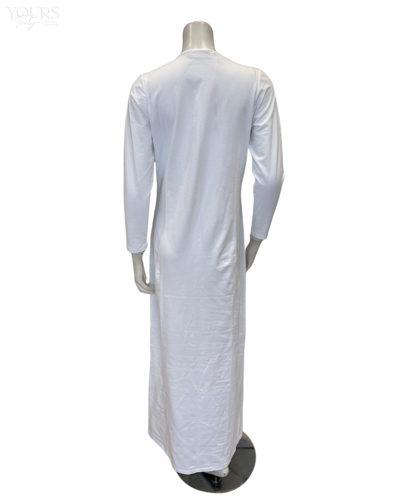 Chicolli N5123-C White Debossed Pull On Cotton Coverall Nursing Nightgown Myselflingerie.com