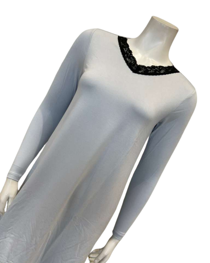 Jackie O'Loungewear NS-L/S-LTBL Light Blue V Neck Lace Long Sleeves Modal Nightshirt Myselflingerie.com