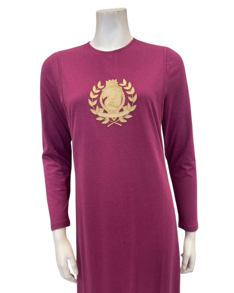 Lunderbeck N5276-B Mulberry Embroidered Emblem Modal Coverall Nursing Nightgown Myselflingerie.com