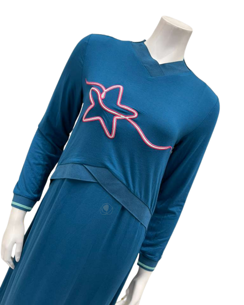 Mega Dreams 357532 Turquoise Carpet Embroidery Modal Nursing Nightgown Myselflingerie.com