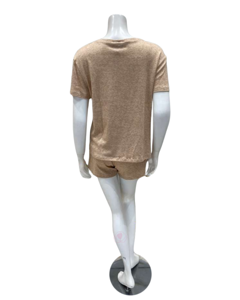 Jackie O'Loungewear SLBST-BG Golden Beige Heather Shorts Pajamas Set Myselflingerie.com