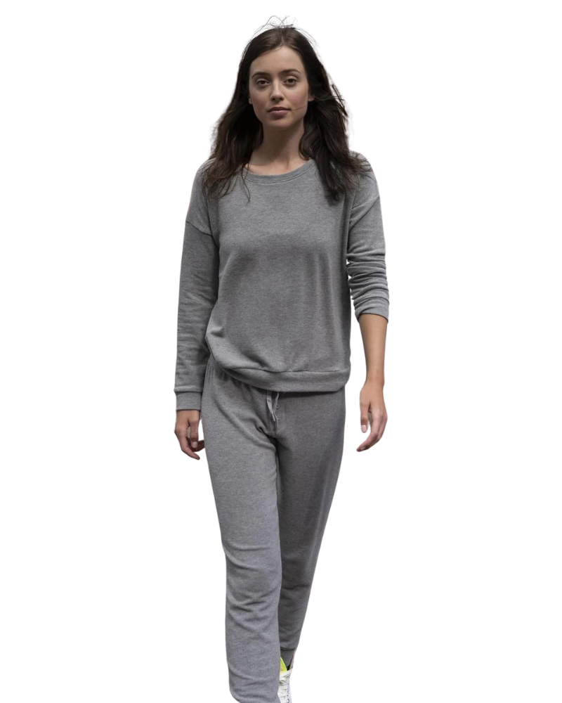Aspen Dream Heather Grey Cozy Crew Neck Top & Joggers Pajamas Set