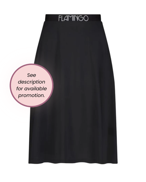 Flamingo Black Flairy Swim Skirt 25” Length