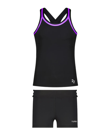 Flamingo 26FL02ZBK/PRL Black/Purple 2 Piece Teen's Bathing Suit Tank with Shorts Myselflingerie.com