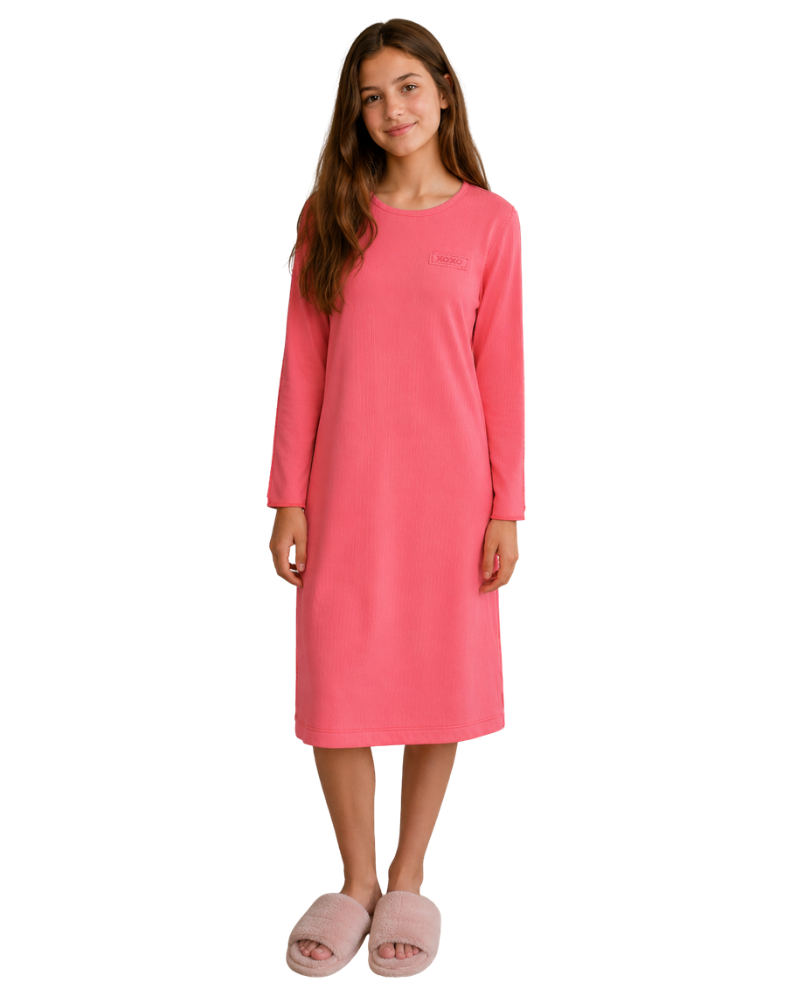 Bee and Dee Bright Coral Classic Ribbed Modal Teen's Nightgown Myselflingerie.com