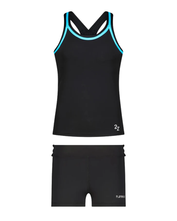 Flamingo Black/Aqua Trim 2 Piece Teen's Bathing Suit Tank with Shorts