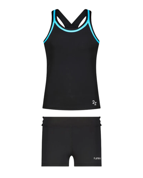 Flamingo Black/Aqua Trim 2 Piece Teen's Bathing Suit Tank with Shorts