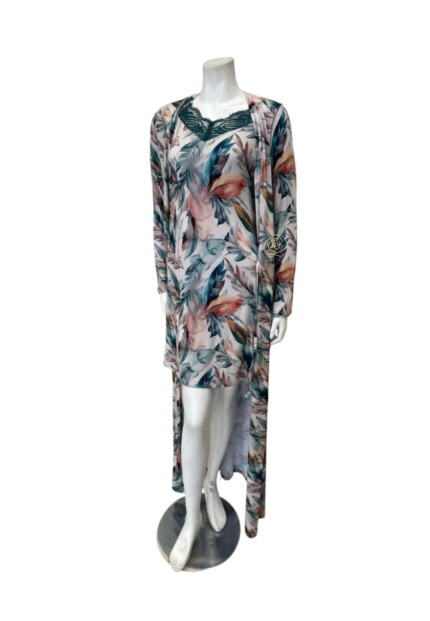 Oh! Zuza Floral Ribbed Modal Morning Robe