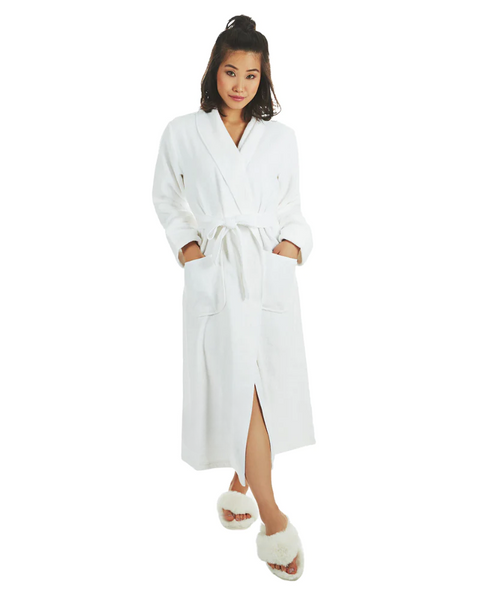 CRX07268 White Zero Twist Woven Loop Terry Robe Wrap