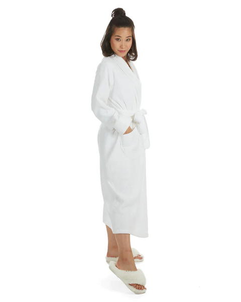 CRX07268 White Zero Twist Woven Loop Terry Robe Wrap