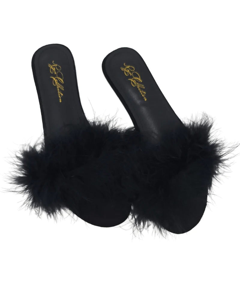 S01 Black Feather Slippers