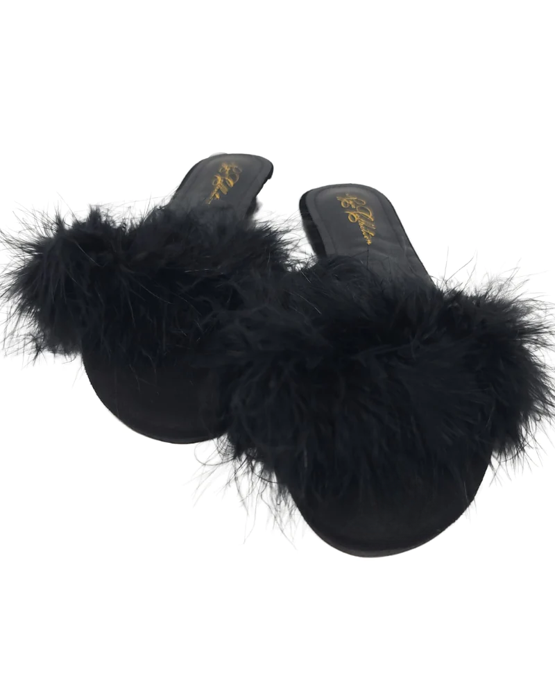 S01 Black Feather Slippers
