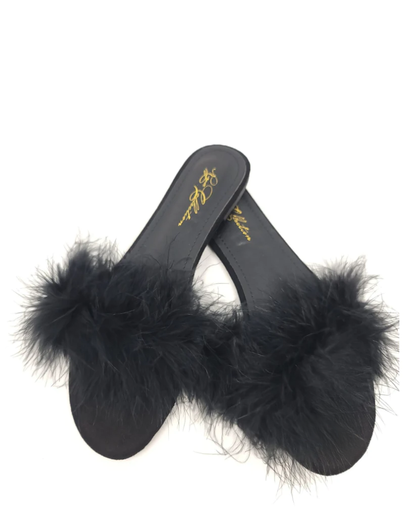 S01 Black Feather Slippers
