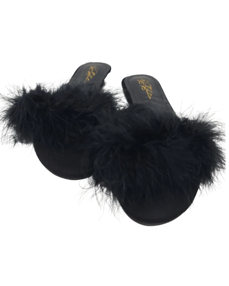 S01 Black Feather Slippers