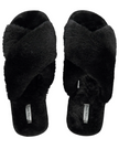 Flora Nikrooz Black Victoria Teddy Criss Cross Slippers