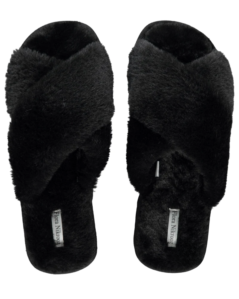 Flora Nikrooz Black Victoria Teddy Criss Cross Slippers