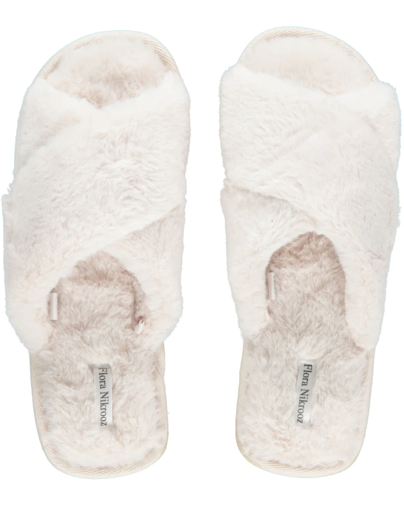 Flora Nikrooz Parchment Victoria Teddy Criss Cross Slippers