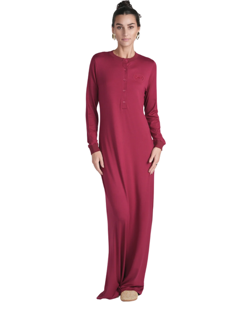 altimge1 for Ellwi Wine Rhinestone Emblem Button Down Cotton Nightgown Myselflingerie.com