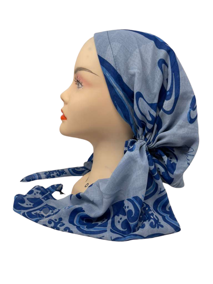 Ahead IT2799 Cobalt Flora Crest Israeli Style Long Tails Pre-Tied Bandanna Myselflingerie.com