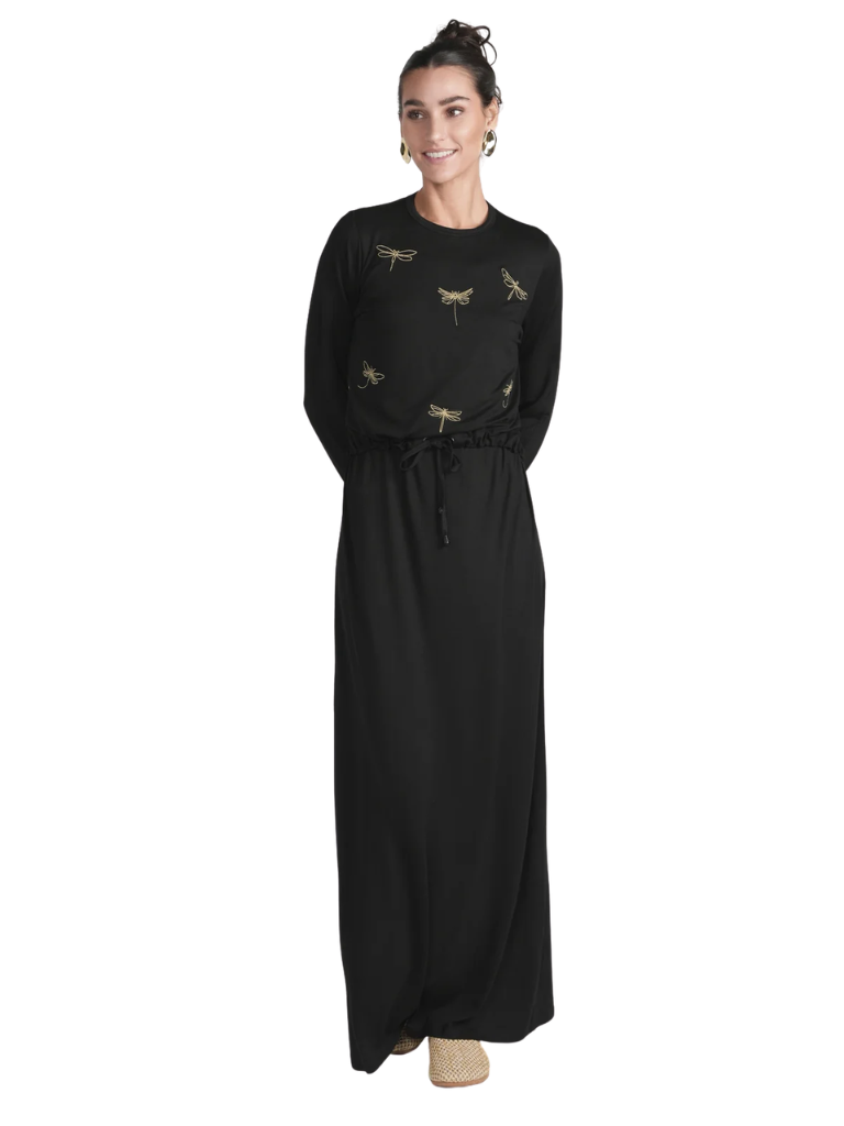 altimge1 for Ellwi Black/Gold Embroidered Cotton Nursing Nightgown Myselflingerie.com