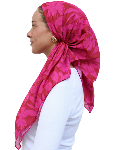 Scarf Bar Hot Pink Hibiscus Open Back Adjustable Pre-Tied Bandanna with Velvet Grip Myselflingerie.com