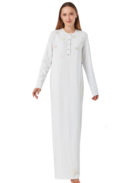 Pen-ky 12959 White with Multicolor Circles Cotton Button Down Nightgown Myselflingerie.com