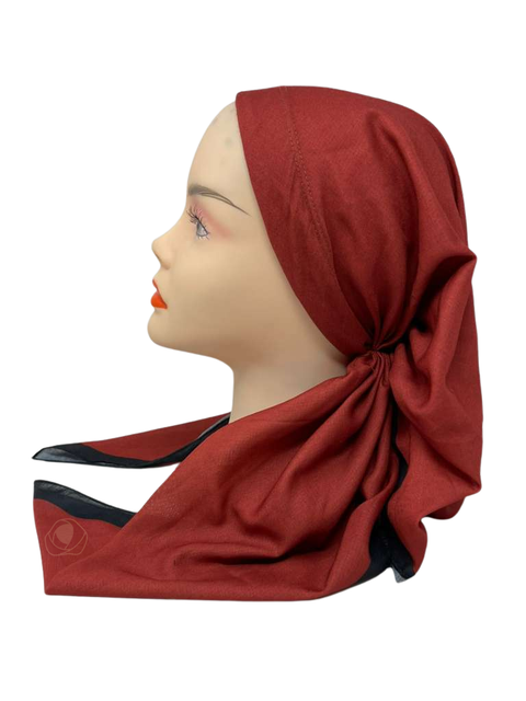 It's Younique Brick Red and Black Border Pre-Tied Open Back Bandanna with Velvet Grip Myselflingerie.com