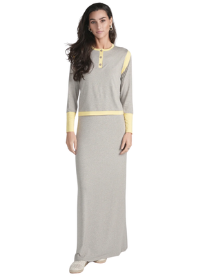 Ellwi Grey/Banana Trim Cotton Nursing Nightgown