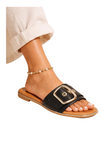 Miami Shop Black Oversized Gold Buckle Chic Beach Slides Myselflingerie.com 