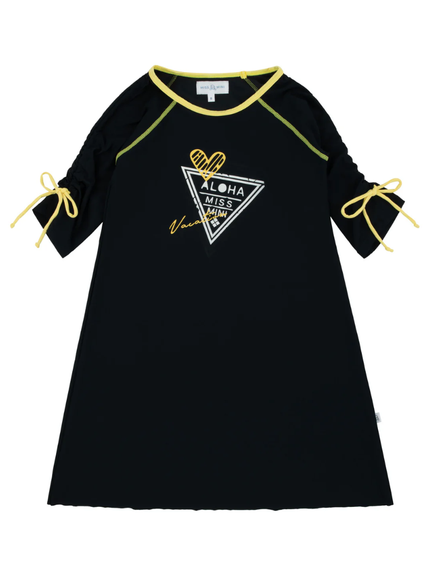 Miss Mini Black with Yellow Trim Postcard Swim Dress Myselflingerie.com