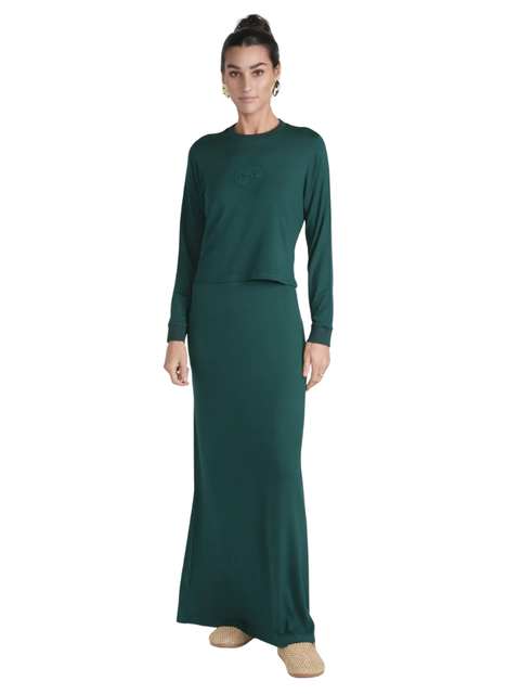 Ellwi Hunter Green Rhinestone Emblem Cotton Nursing Nightgown Myselflingerie.com