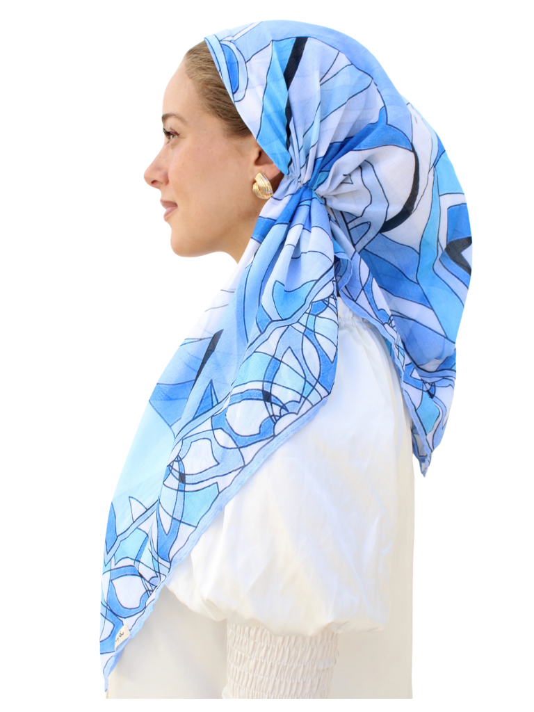 Scarf Bar Inspired Azure Motion Open Back Adjustable Pre-Tied Bandanna with Velvet Grip Myselflingerie.com