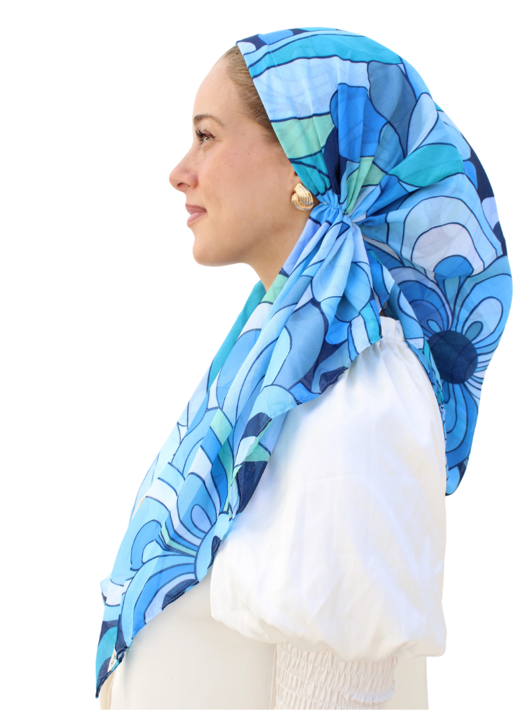 Scarf Bar Inspired Blue Capri Open Back Adjustable Pre-Tied Bandanna with Velvet Grip Myselflingerie.com