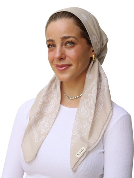 Scarf Bar Paisley Almond Classic Pre-Tied with Velvet Grip and Short Tails Myselflingerie.com