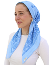 Scarf Bar Paisley Sky Blue Classic Pre-Tied with Velvet Grip and Short Tails