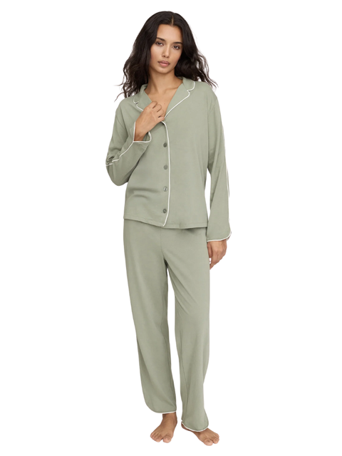 Petite Plume PWPIPJSGE Sage Margaux Pima Cotton PJ's Set Myselflingerie.com