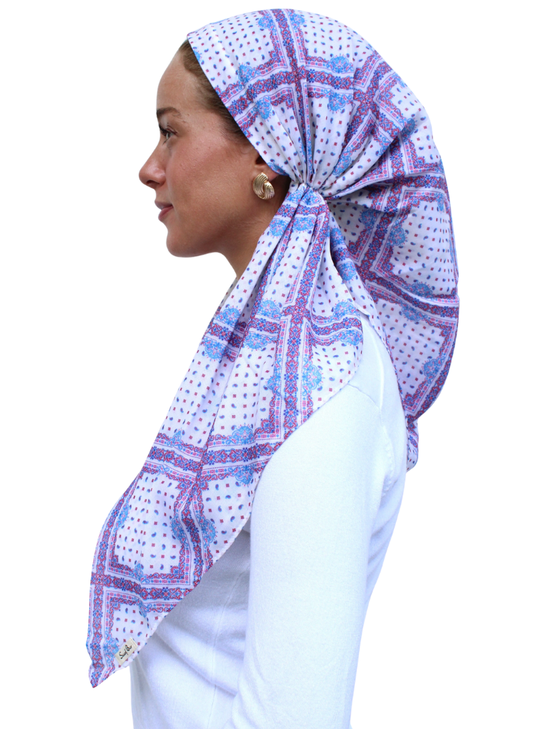 Scarf Bar French Tile Open Back Adjustable Pre-Tied Bandanna with Velvet Grip Myselflingerie.com