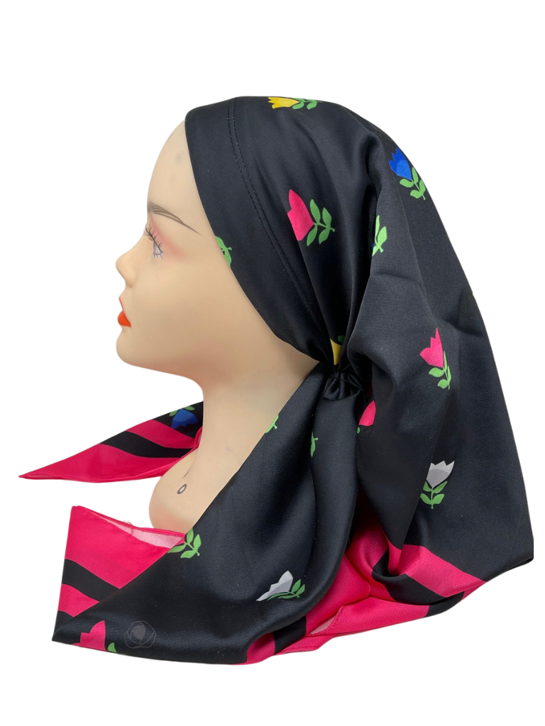 It's Younique OB-TUL-MU Multicolor Tulips Pre-Tied Open Back Bandanna with Velvet Grip Myselflingerie.com 