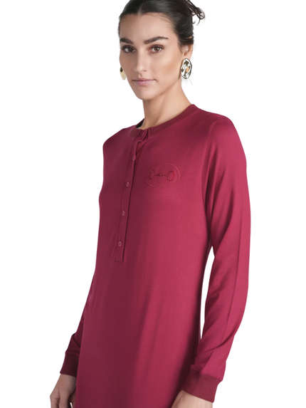 altimge2 for Ellwi Wine Rhinestone Emblem Button Down Cotton Nightgown Myselflingerie.com