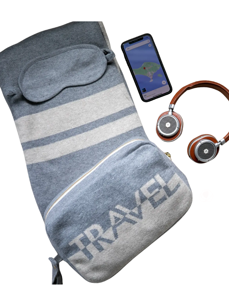 Pink Lemonade Dual Travel Linen Sand/Light Grey Cotton Travel Blanket & Eye Mask Set Myselflingerie.com