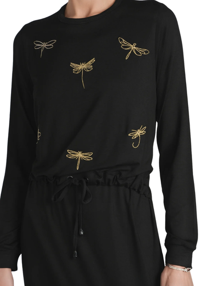 altimge2 for Ellwi Black/Gold Embroidered Cotton Nursing Nightgown Myselflingerie.com