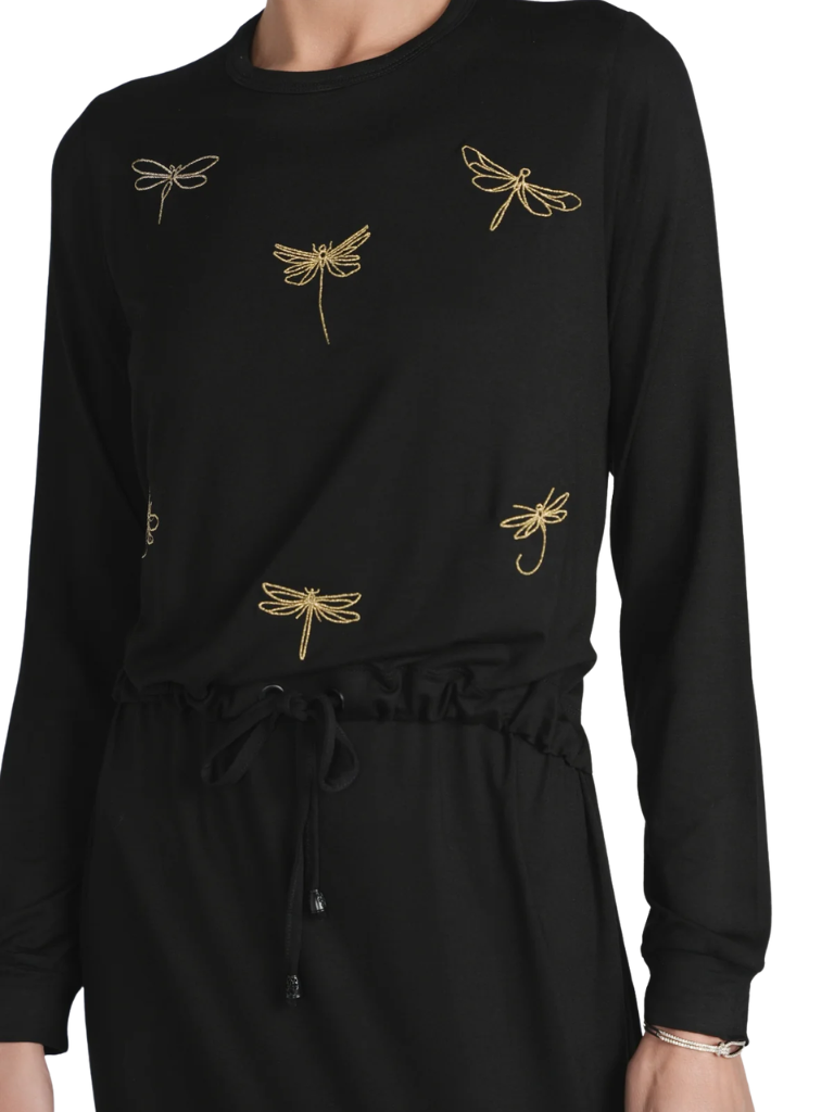 altimge2 for Ellwi Black/Gold Embroidered Cotton Nursing Nightgown Myselflingerie.com