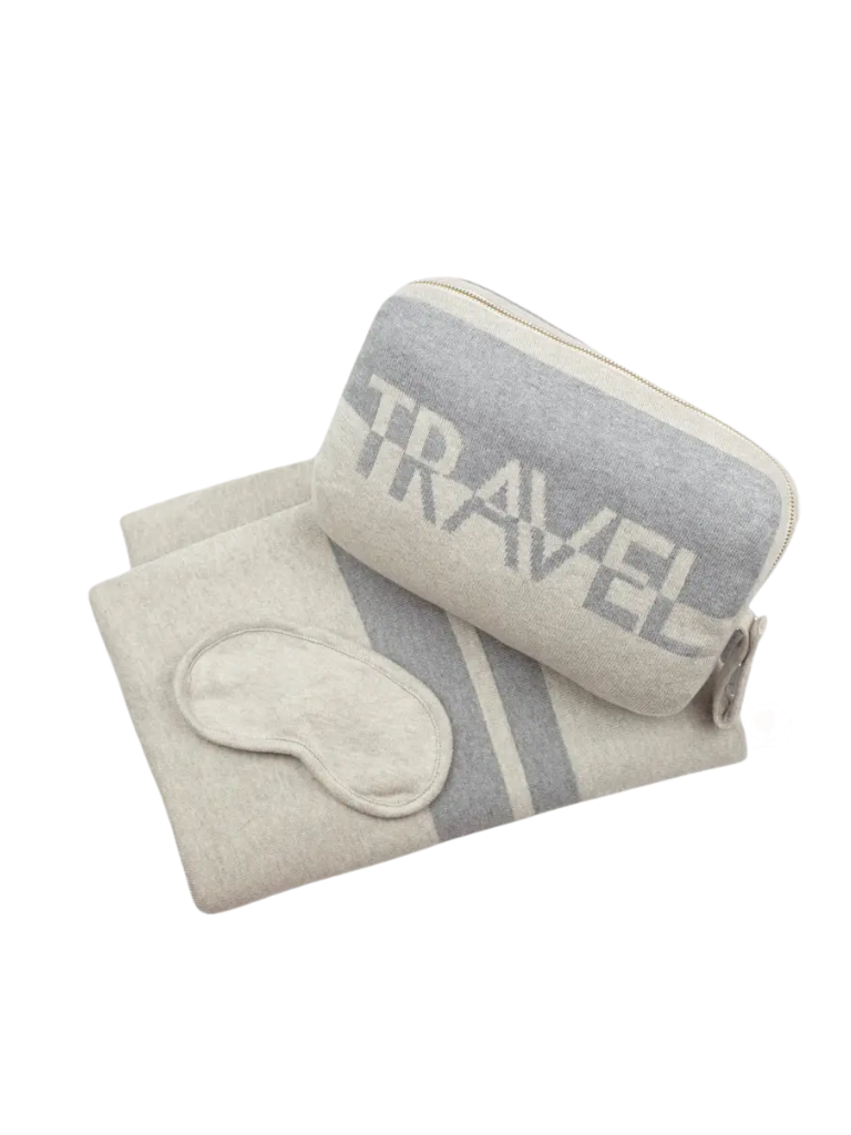 Pink Lemonade Dual Travel Linen Sand/Light Grey Cotton Travel Blanket & Eye Mask Set Myselflingerie.com