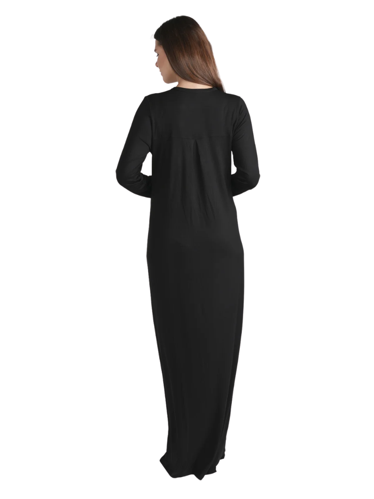 altimge2 for Ellwi Black Embroidered Accent Button Down Cotton Nightgown Myselflingerie.com