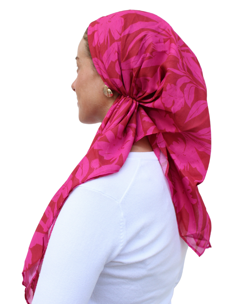 Scarf Bar Hot Pink Hibiscus Open Back Adjustable Pre-Tied Bandanna with Velvet Grip Myselflingerie.com
