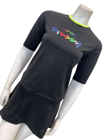 Child Play 12-965+12-967 Black Just Keep Swimming Multi Swim T-Shirt & Skirt Set Myselflingerie.com