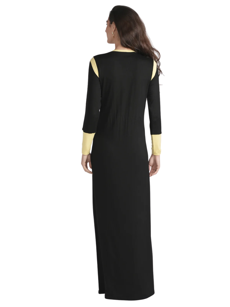 altimge3 for Ellwi Black/Banana Colored Trim Button Down Cotton Nightgown Myselflingerie.com